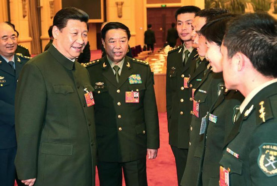 中共中央總書(shū)記、中共中央軍委主席習(xí)近平出席十二屆全國(guó)人大一次會(huì)議解放軍代表團(tuán)全體會(huì)議并發(fā)表重要講話。