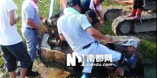 幾名戴黑帽的男子將一名老人推入水塘，后反復(fù)腳踹。