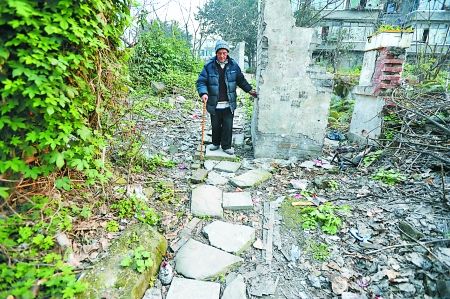 昨日，大渡口區(qū)，徐建高老人走在他鋪成的石子路上。 記者 張路橋 攝