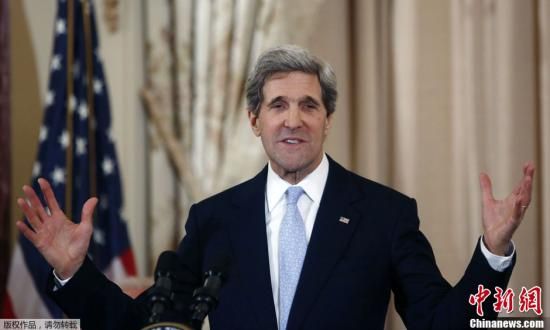 資料圖：當?shù)貢r間2月6日，美國華盛頓，新任國務卿約翰·克里宣誓就職，副總統(tǒng)拜登出席了就職儀式。