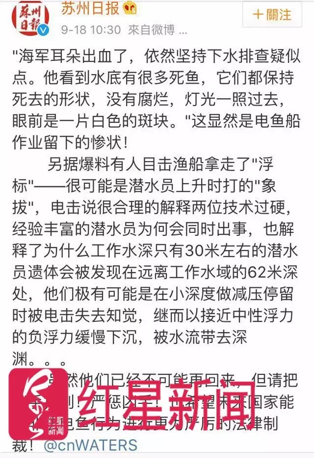 兩名潛水員水下探索遇難被疑遭電擊 或?qū)俜欠y(cè)繪