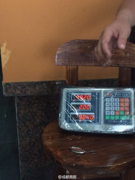 父子倆為大魚量體重。