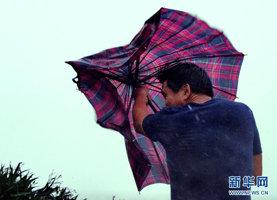 8月8日，福建省石獅市漁民在風(fēng)雨中前行。