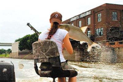 亞洲鯉魚突然躍出水面，對游客“發(fā)動(dòng)襲擊”。