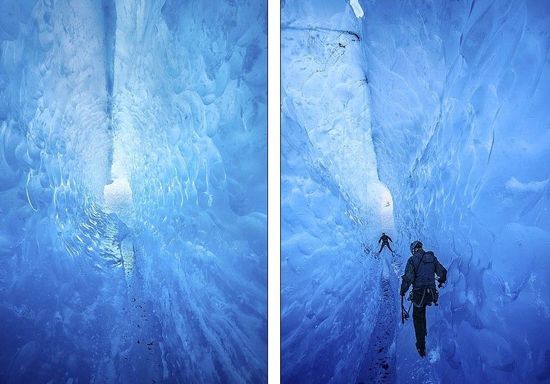 梅里格特別喜歡探索冰川。當太陽高高升起后，可以看到冰反射出的壯觀美景。