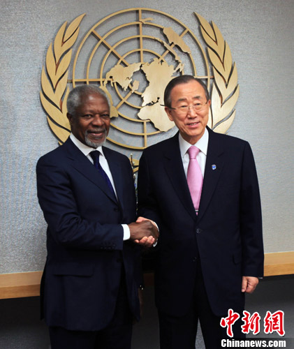 當(dāng)?shù)貢r(shí)間2月29日，前任聯(lián)合國(guó)秘書長(zhǎng)科菲·安南抵達(dá)紐約聯(lián)合國(guó)總部，與現(xiàn)任聯(lián)合國(guó)秘書長(zhǎng)潘基文就敘利亞問(wèn)