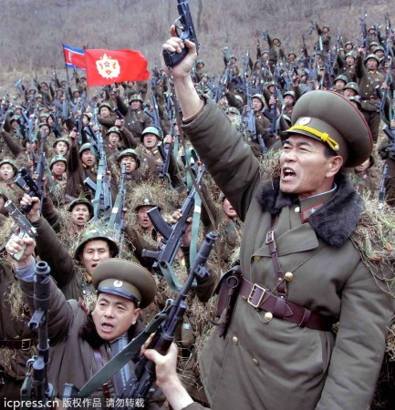 　朝鮮人民軍士兵戰(zhàn)意高昂。